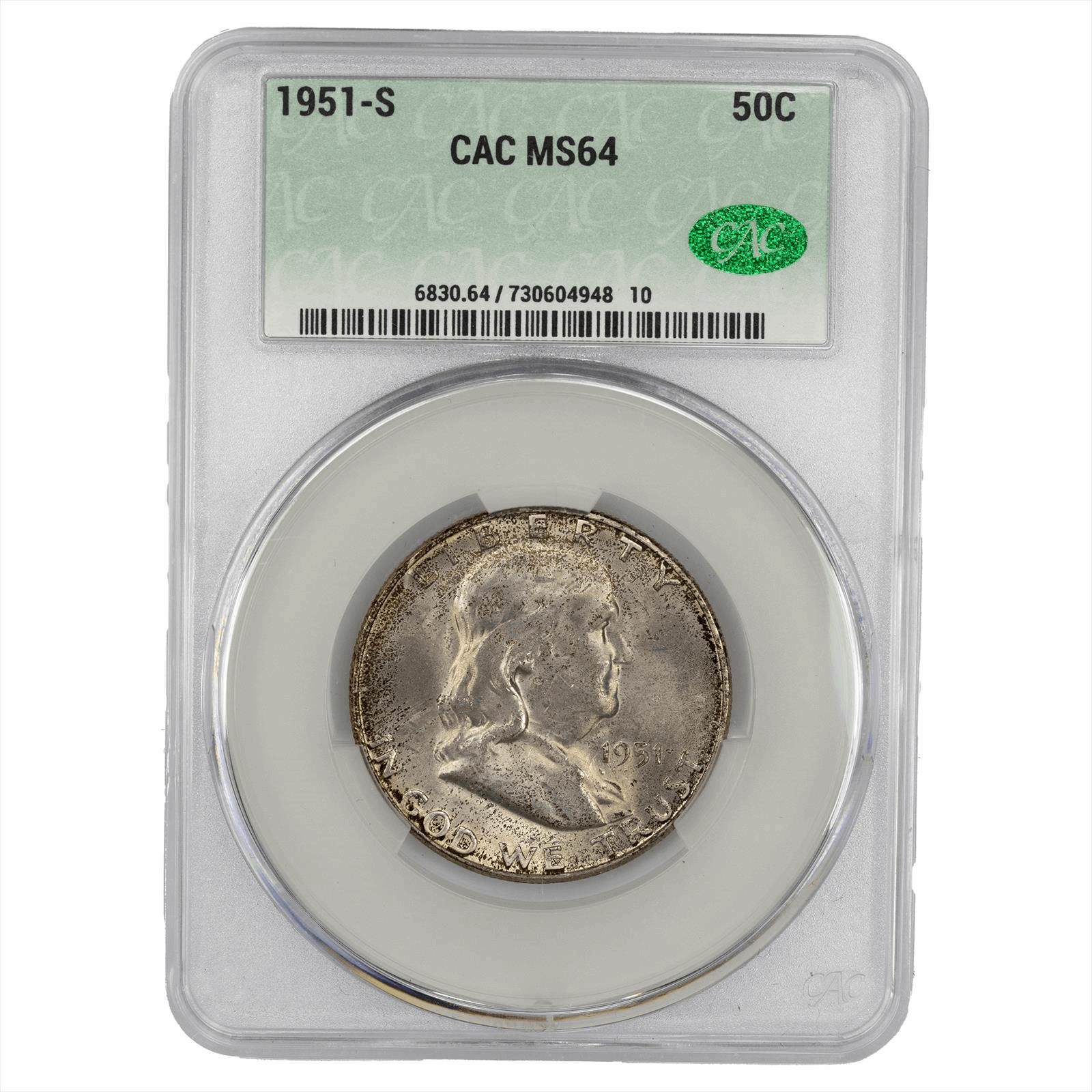 1951-S Franklin Half Dollar 50C CACG MS 64 CAC