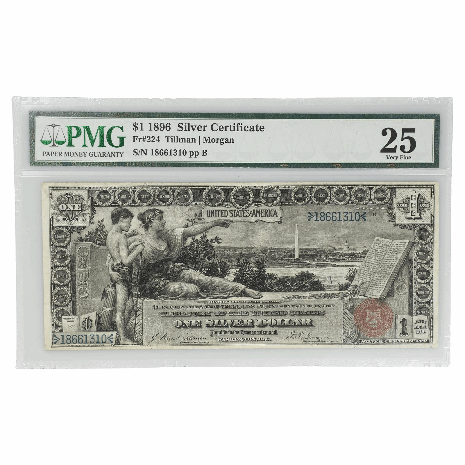 1896 $1 Educational Silver Certificate Fr#224 18661310 PMG VF 25