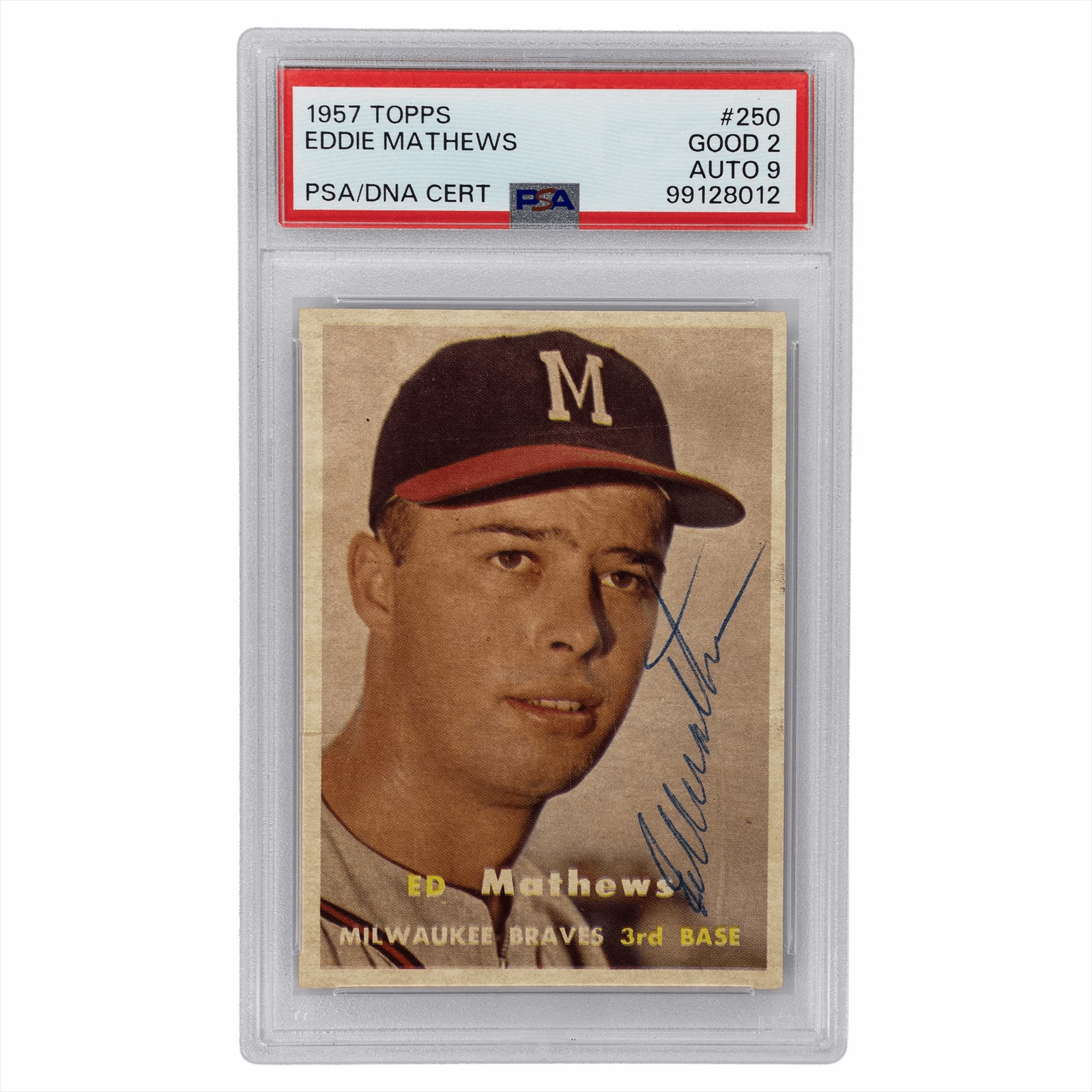 1957 Topps Eddie Mathews #250 PSA/DNA GOOD 2 AUTO 9