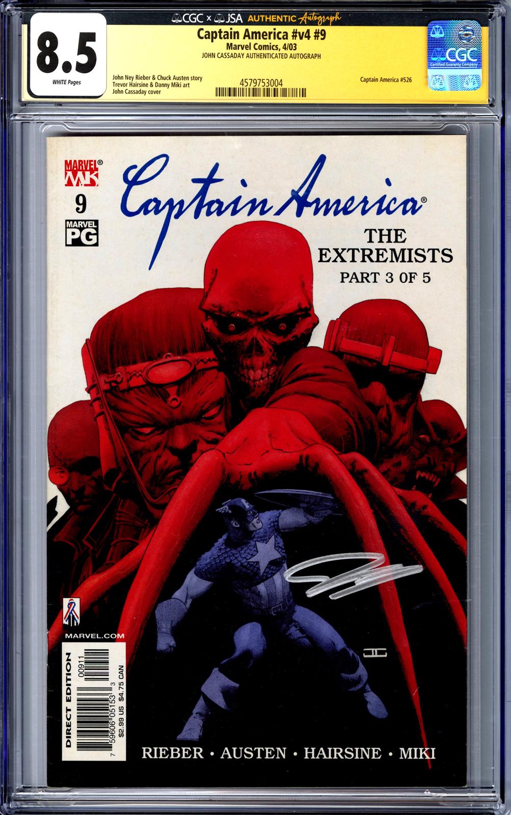 Captain America #v4 #9 Marvel Comics 4/03 Signed by John Cassaday CGC x JSA 8.5