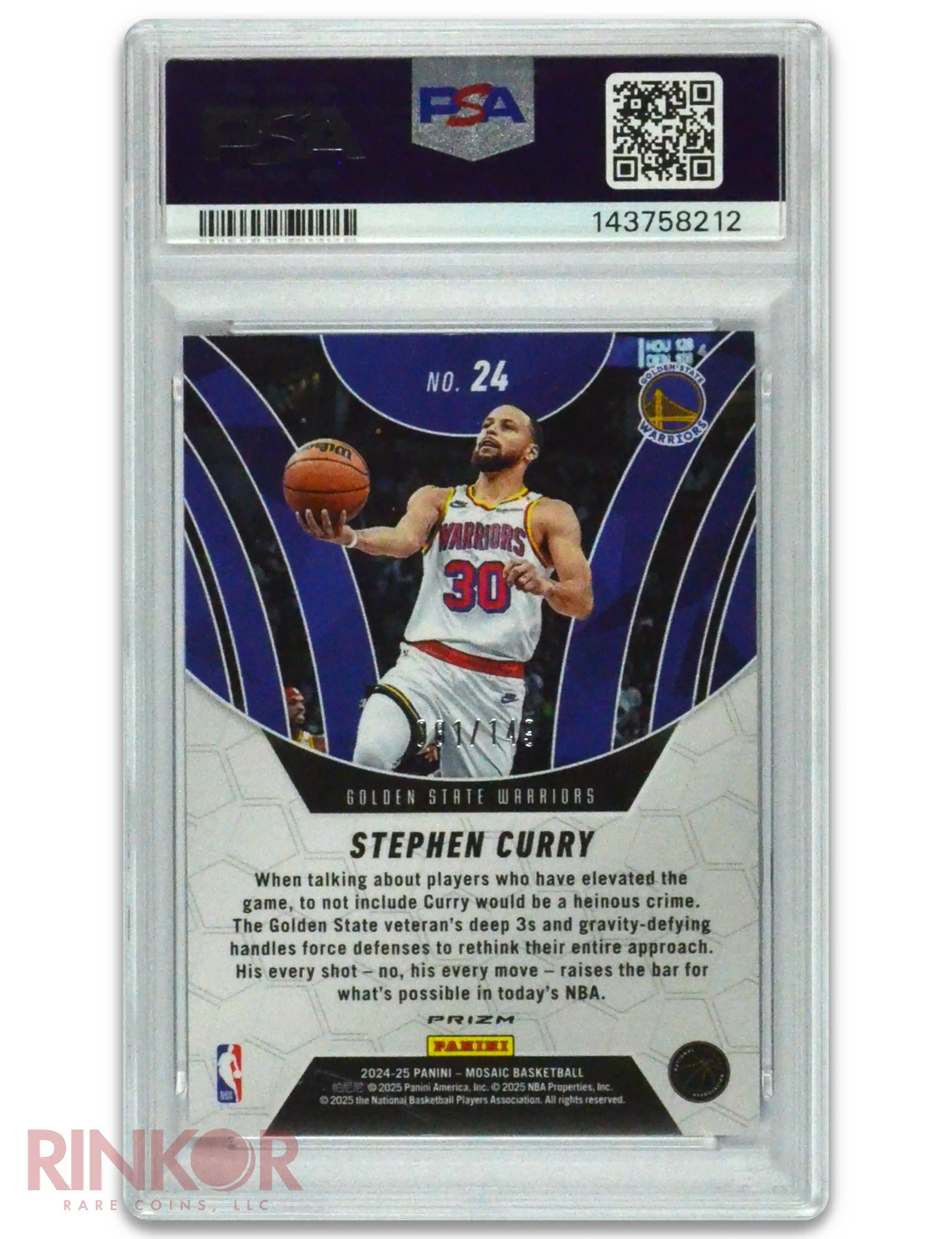 2024 Panini Mosaic Elevate Stephen Curry Blue Seismic #24 PSA MINT 9