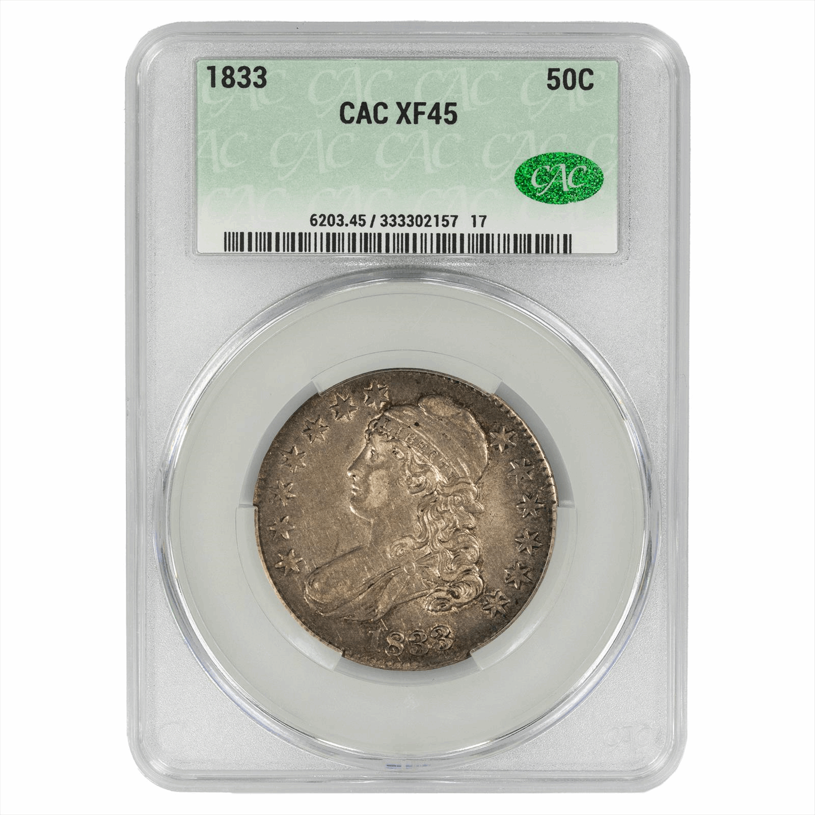 1833 Capped Bust Half Dollar CACG XF 45 CAC