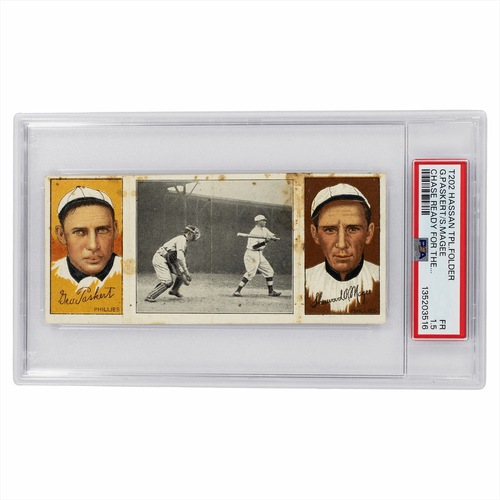 1912 T202 Hassan Triple Folder G.Paskert/S.Magee Chase Ready For The... PSA FR 1.5 Cert #135203516