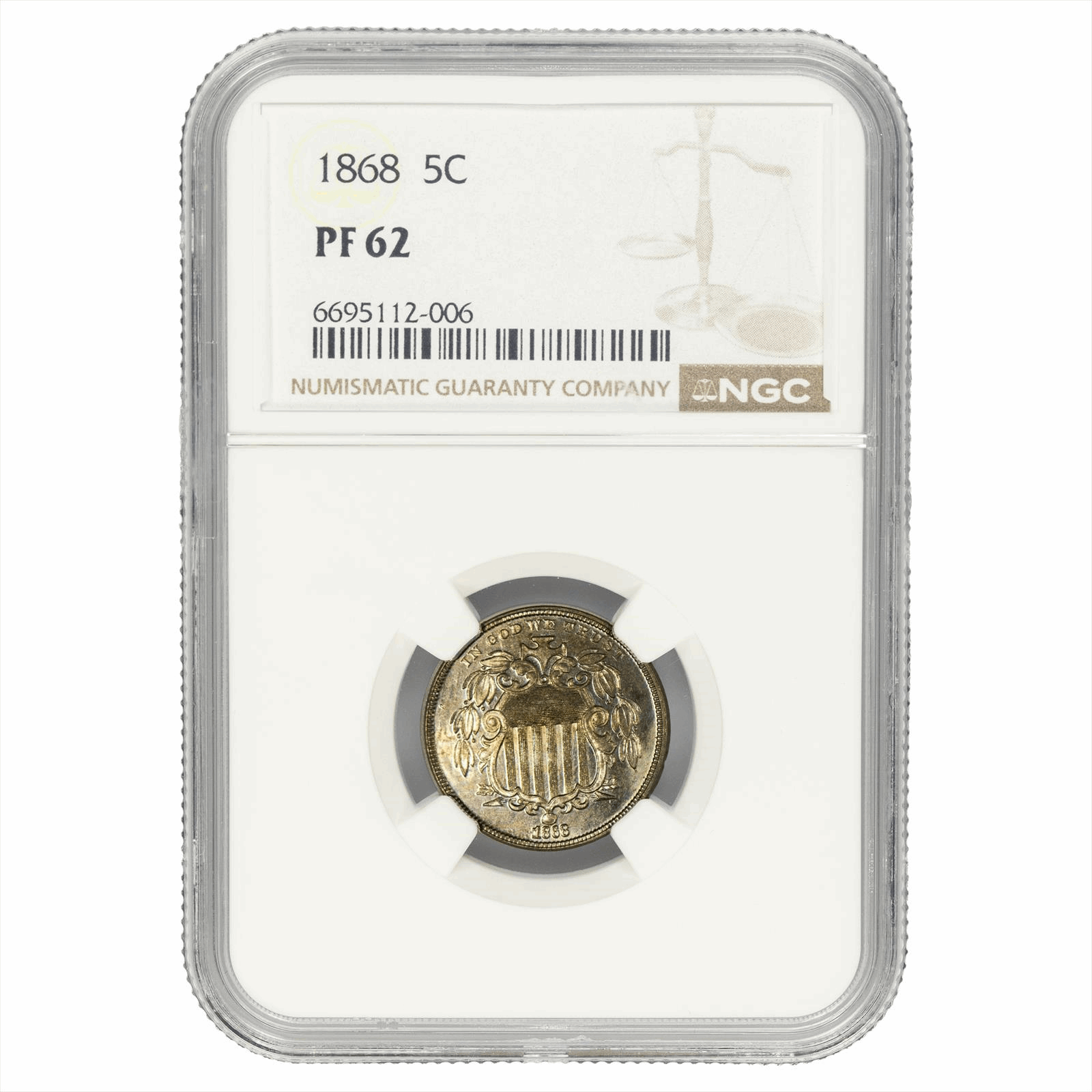 1868 Shield Nickel 5C NGC PR 62