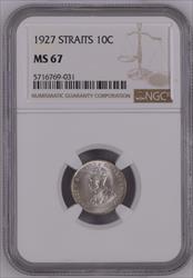 W Straits Settlement 1927 10 Cents NGC MS 67, 5716769031 