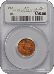 1930-S 1C Lincoln Cent - Type 1 Wheat Reverse PCGS RD #3688-5 MS64