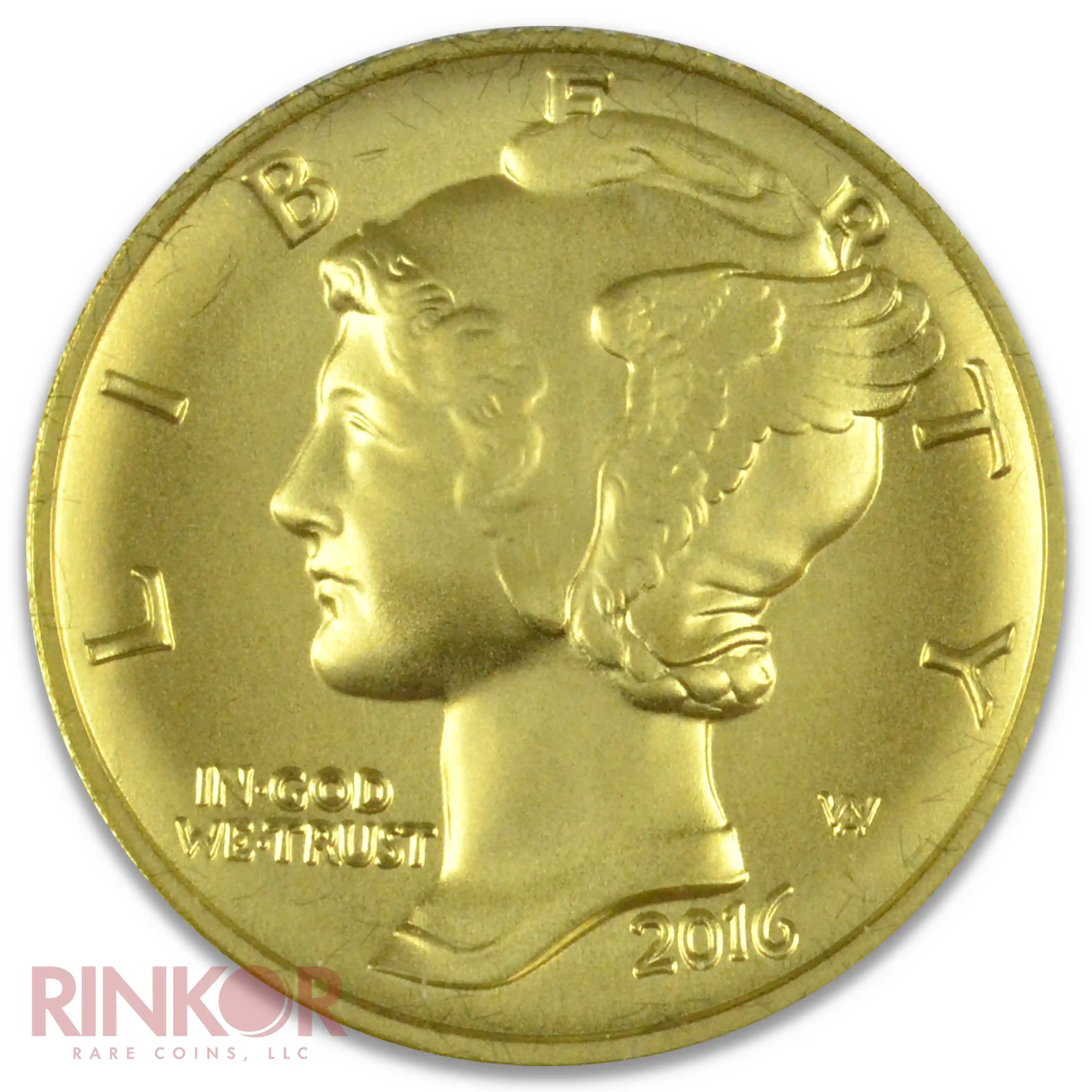 2016-W 1/10thoz Gold Mercury Dime Centennial Gem BU (Box and CoA)