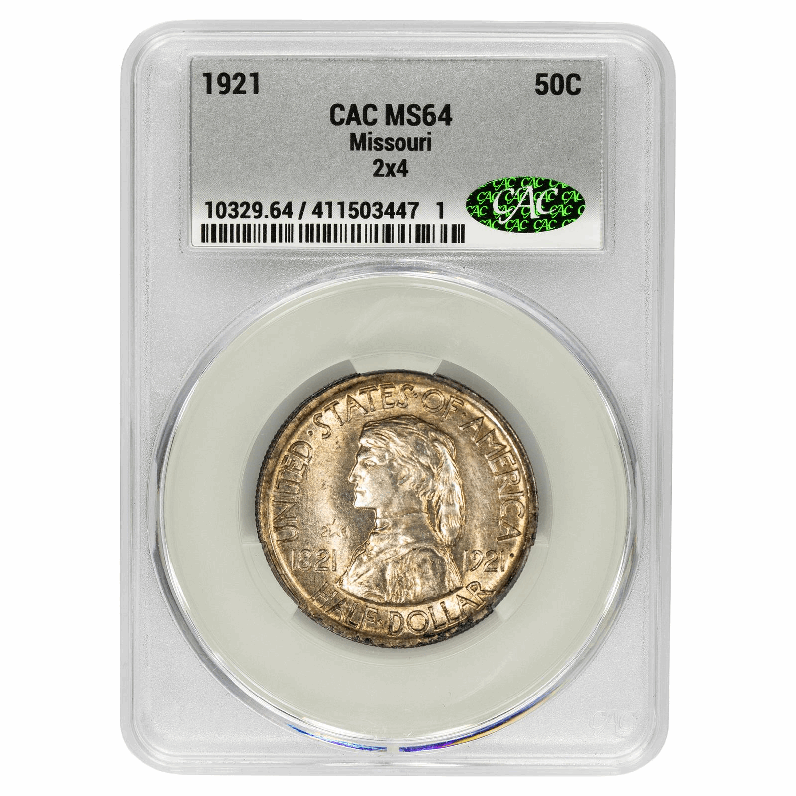 1921 Missouri 2X4 Commemorative Half Dollar 50C CACG MS 64