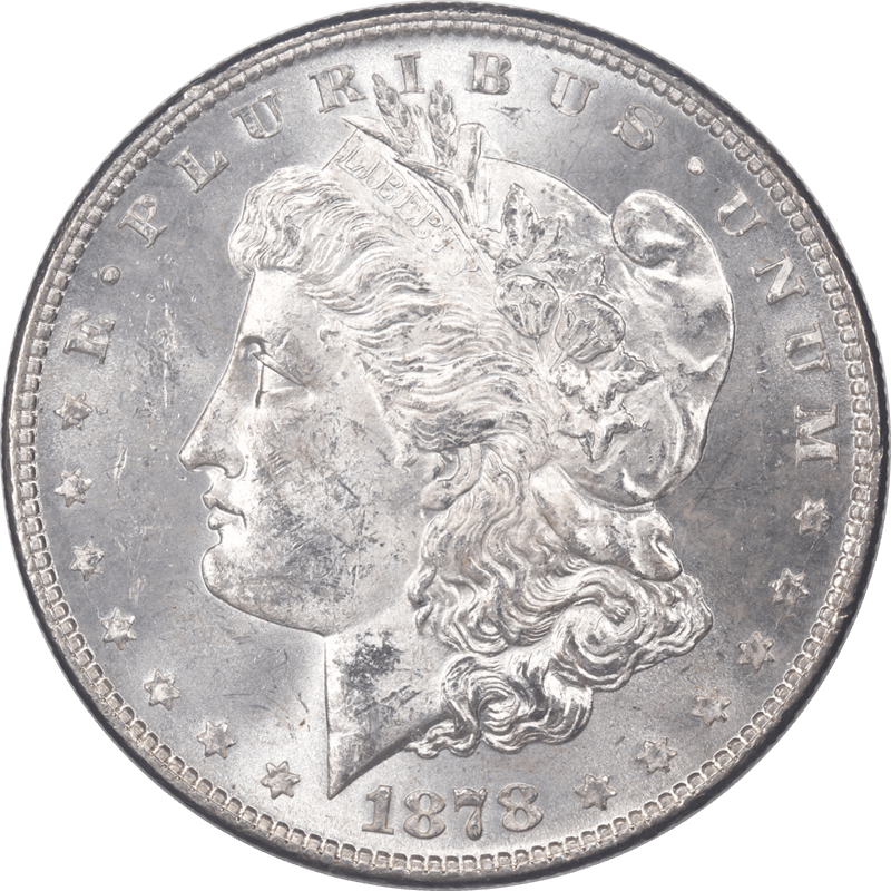 1878 Morgan Silver Dollar $1 Raw Ungraded Coin 7/8 Strong - Uncirculated, White Coin, Vam-38