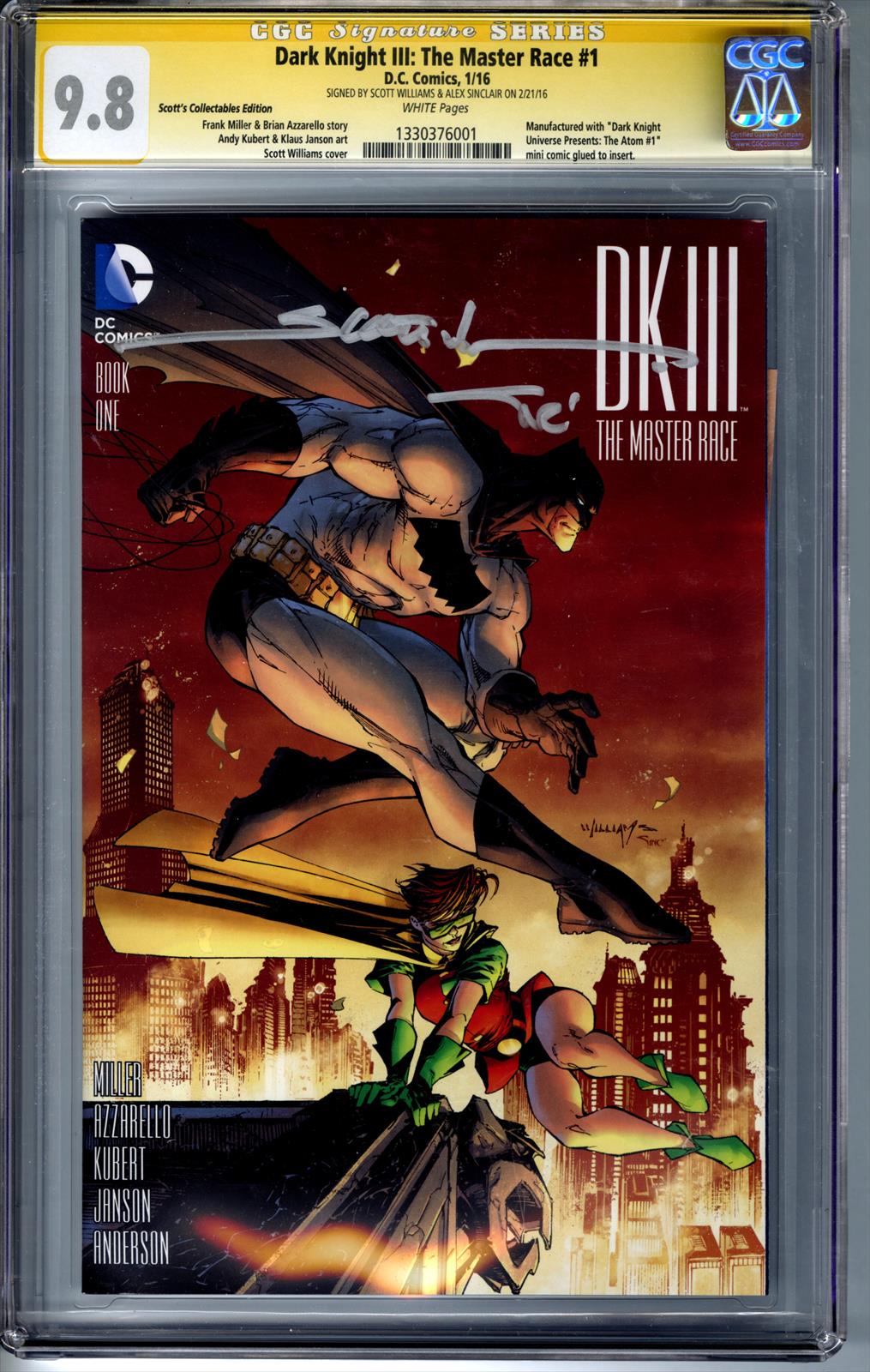 Dark Knight 3: The Master Race #1 CGC 9.8 Signature Series Signed by Alex Sinclair and Scott Williams 