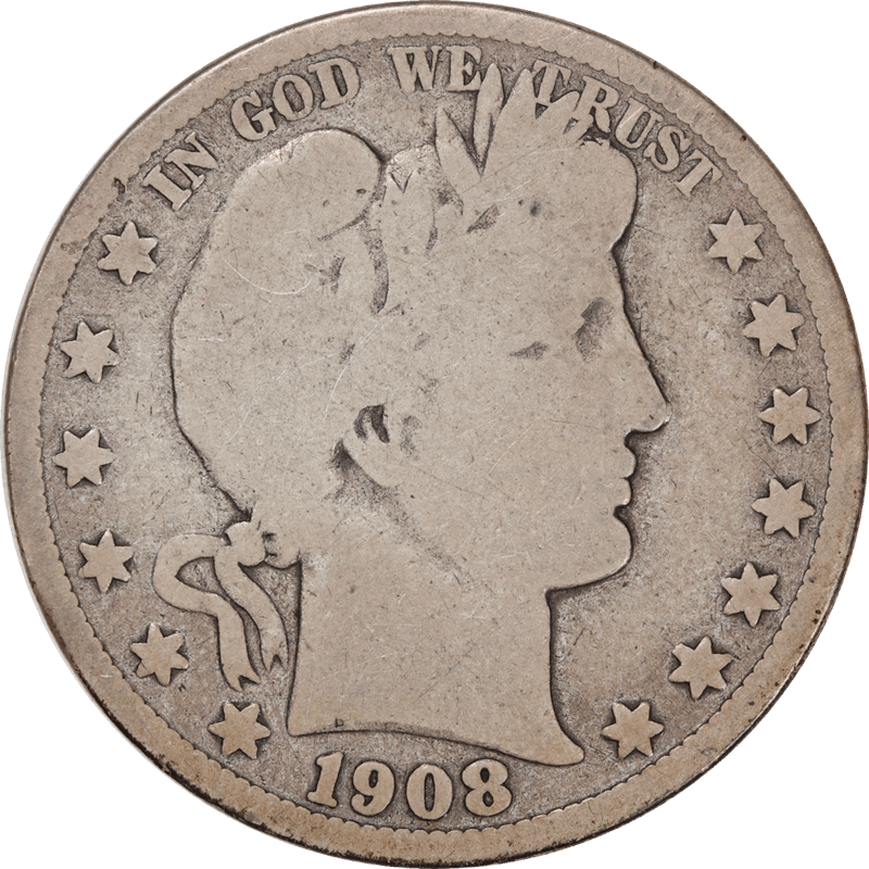 1908-D Barber Half Dollar 50c, Circulated, Good