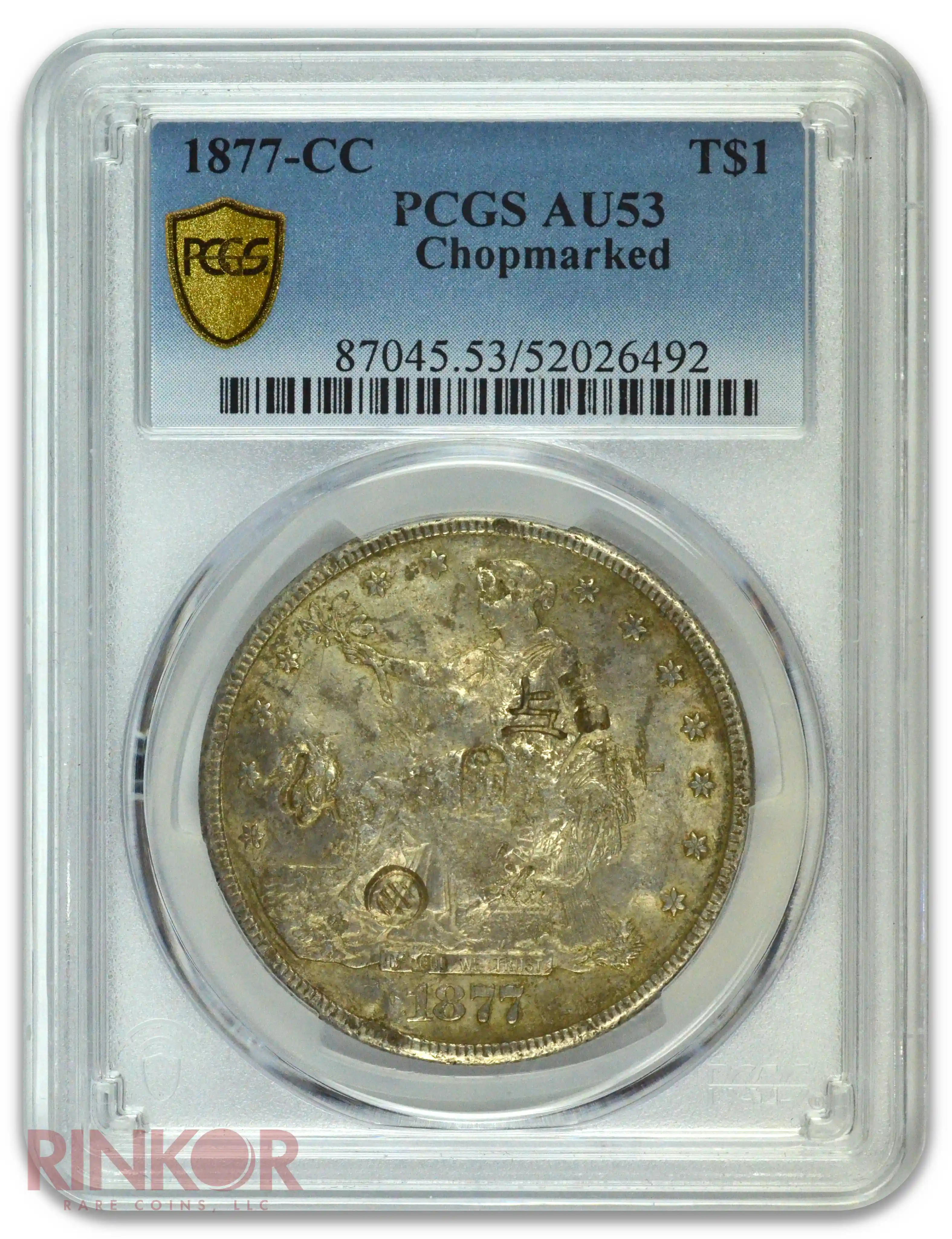 1877-CC Chop Mark $1 Trade Dollar PCGS AU-53