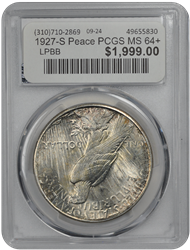 1927-S Peace PCGS MS 64+