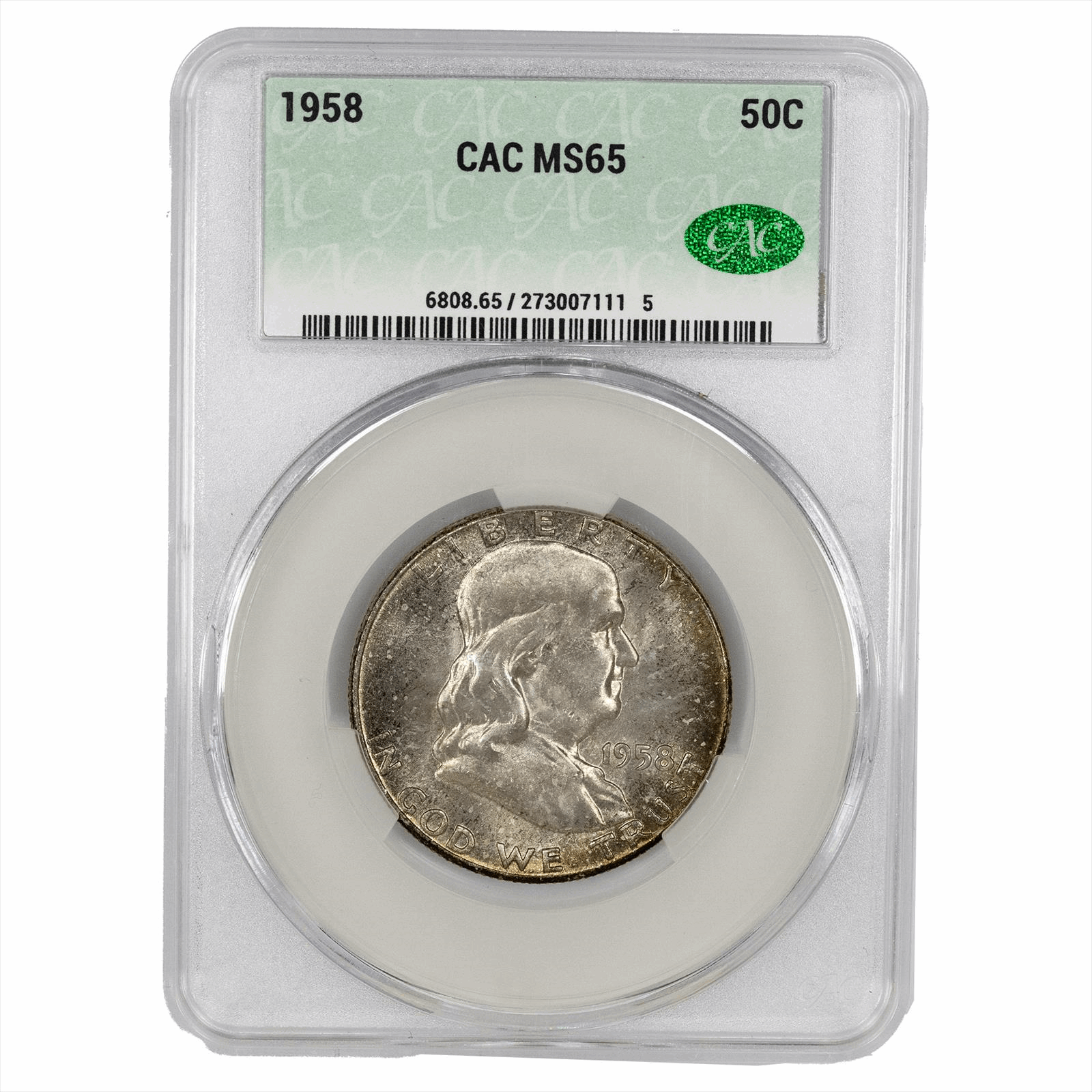 1958 Franklin Half Dollar 50C CACG  MS 65 CAC