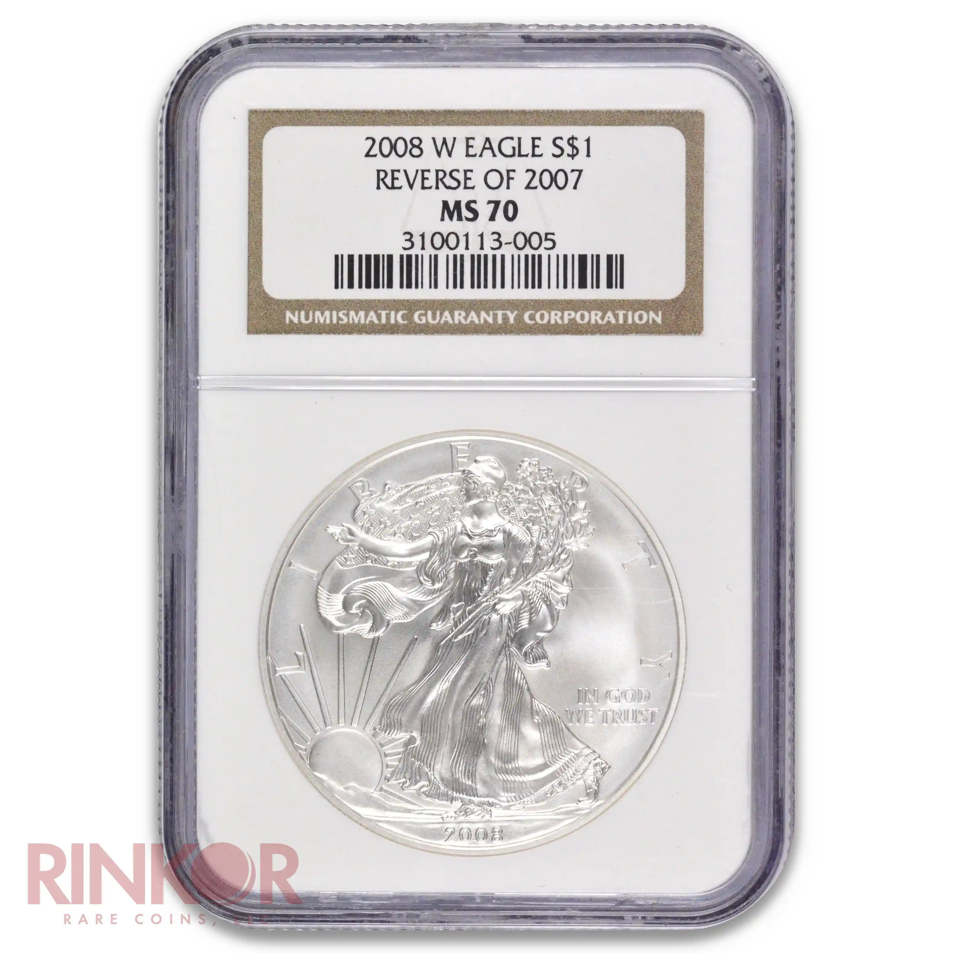 2008-W Reverse of 2007 Burnished Silver Eagle S$1 NGC MS 70