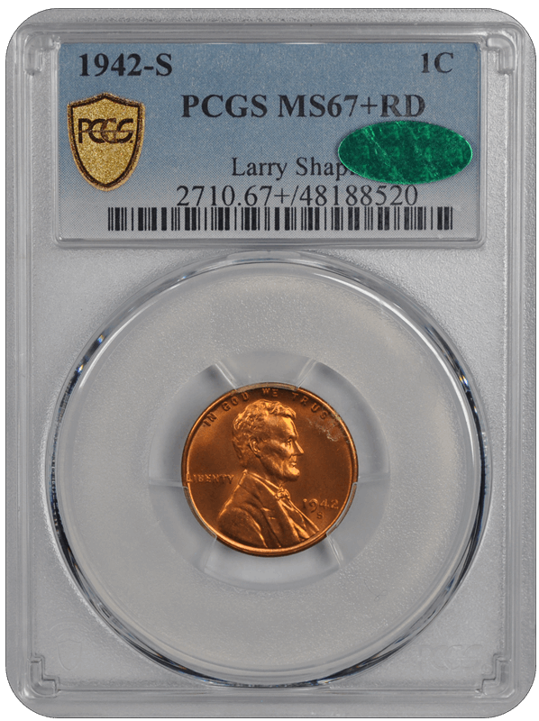 1942-S Lincoln PCGS (CAC) RD 67+ 