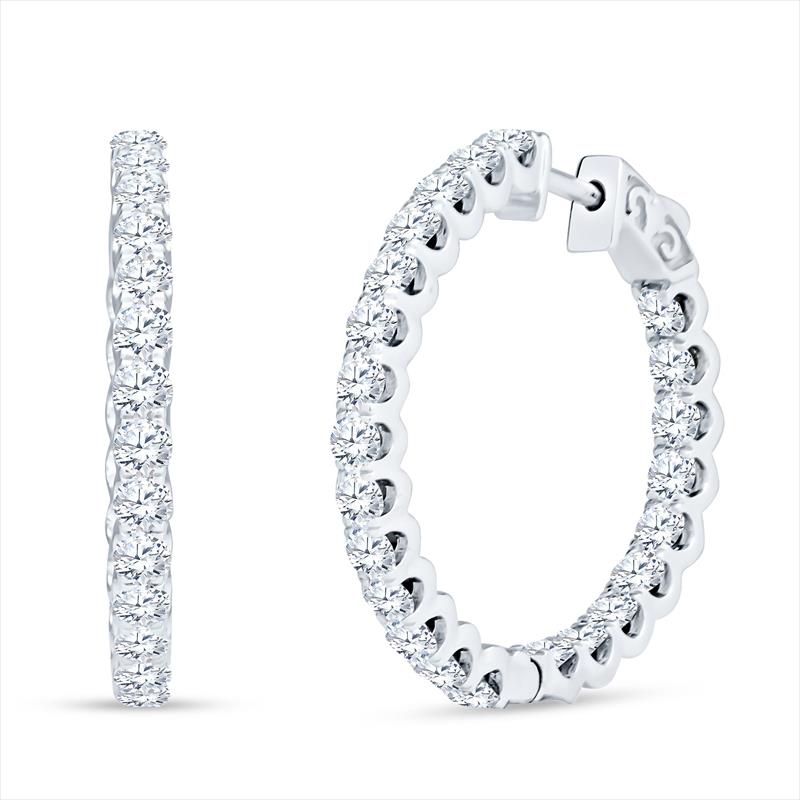 3.77cttw Diamond In and Out Hoop Earrings, 14k White Gold 