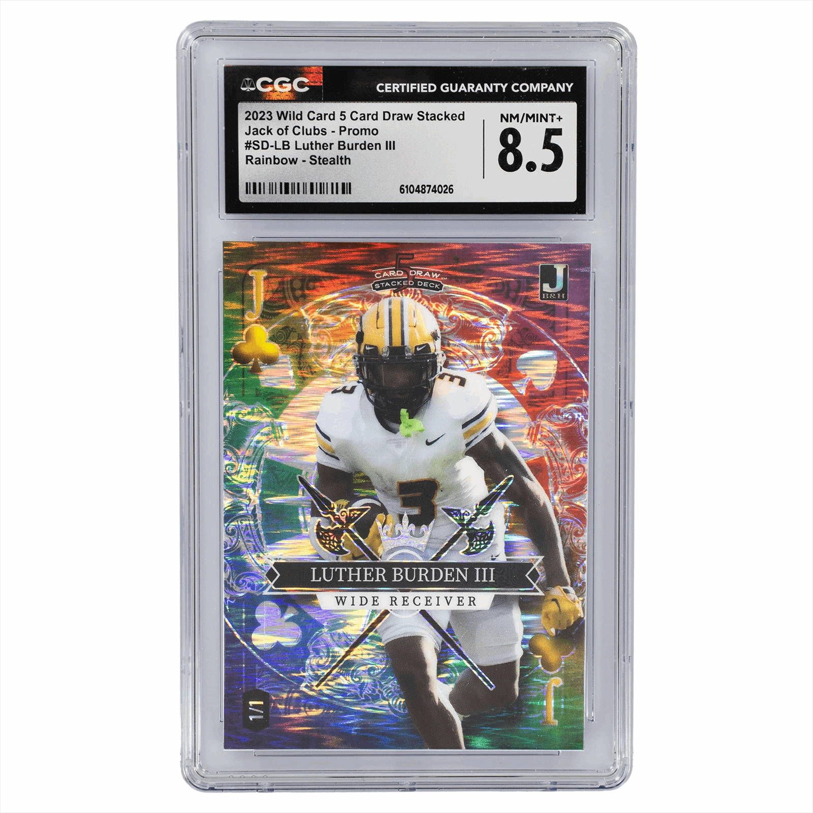 2023 Wild Card 5 Card Draw Stacked Jack of Clubs Promo Luther Burden III Rainbow Stealth CGC NM/Mint+ 8.5