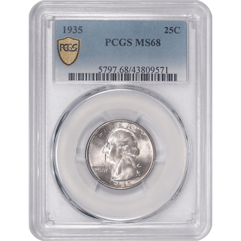 1935 Washington Silver Quarter, PCGS MS68 ~ Frosty White PQ+ 
