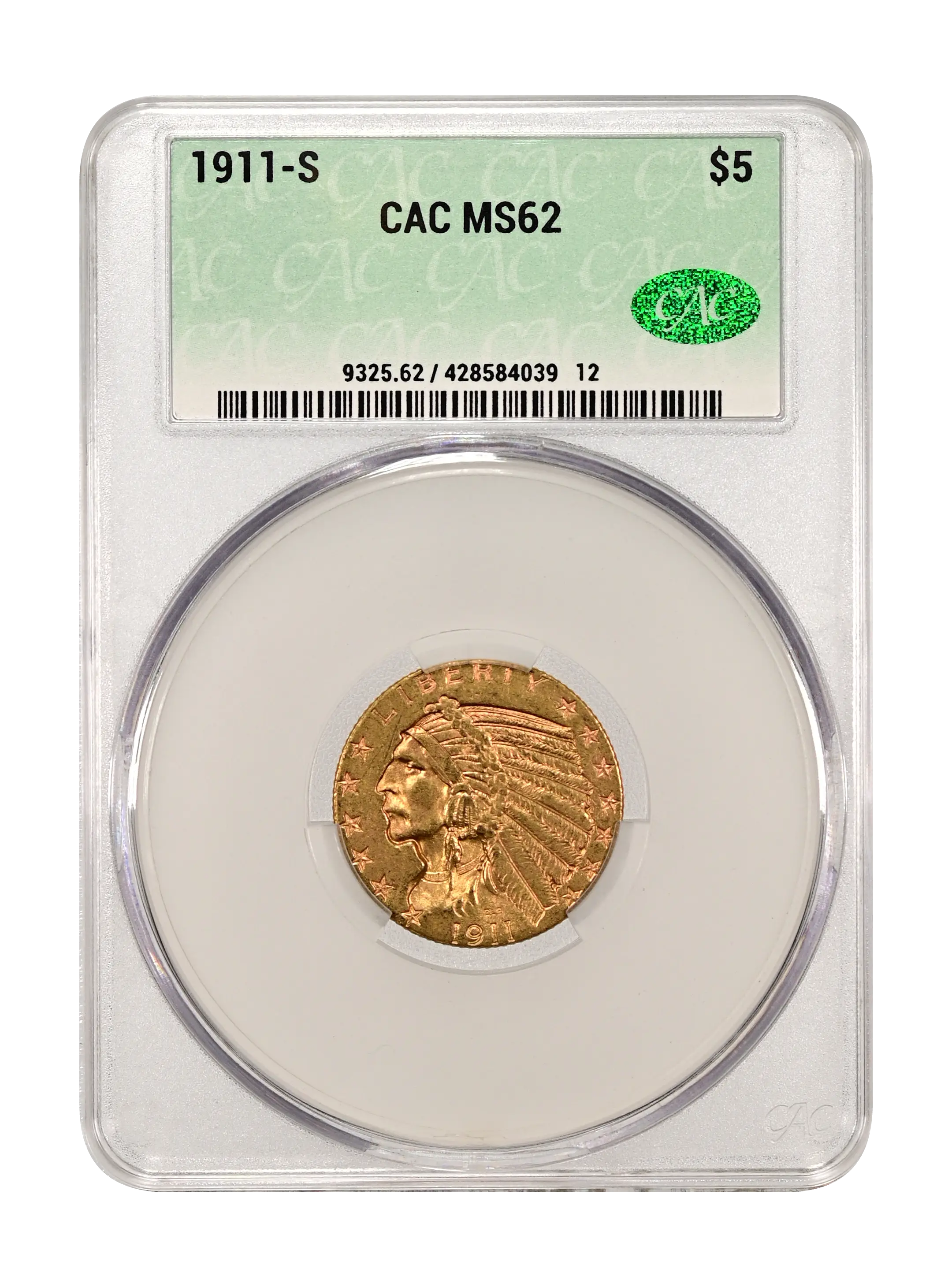 1911-S $5 CACG MS 62