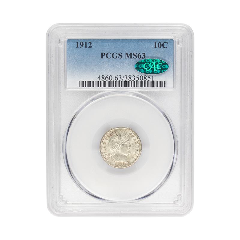 1912 Barber Dime, 10C PCGS MS 63 CAC Certified 