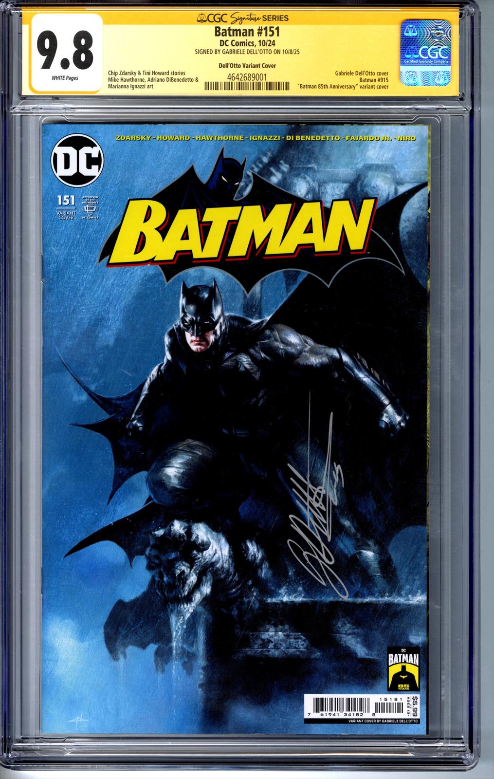 Batman #151 CGC 9.8 Signature Series Signed by Gabrielle DellOtto(DellOtto Variant Cover) 