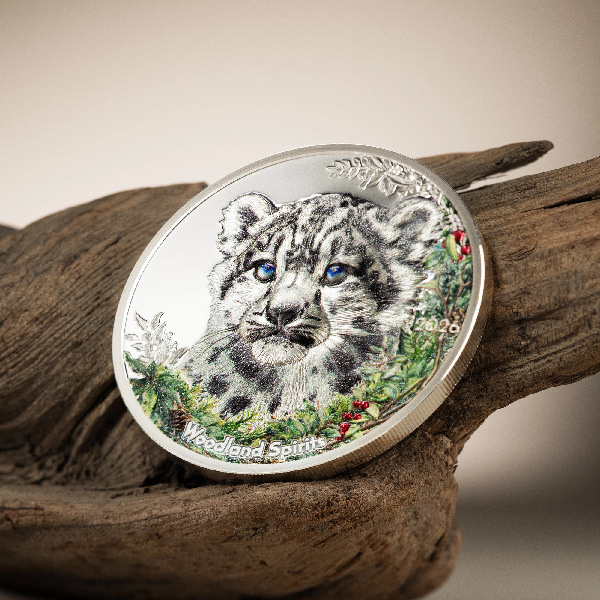 2026 Mongolia Woodland Spirits Snow Leopard 1oz Silver Coin Ultra High Relief