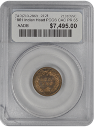 1861 Indian Head PCGS CAC PR 65