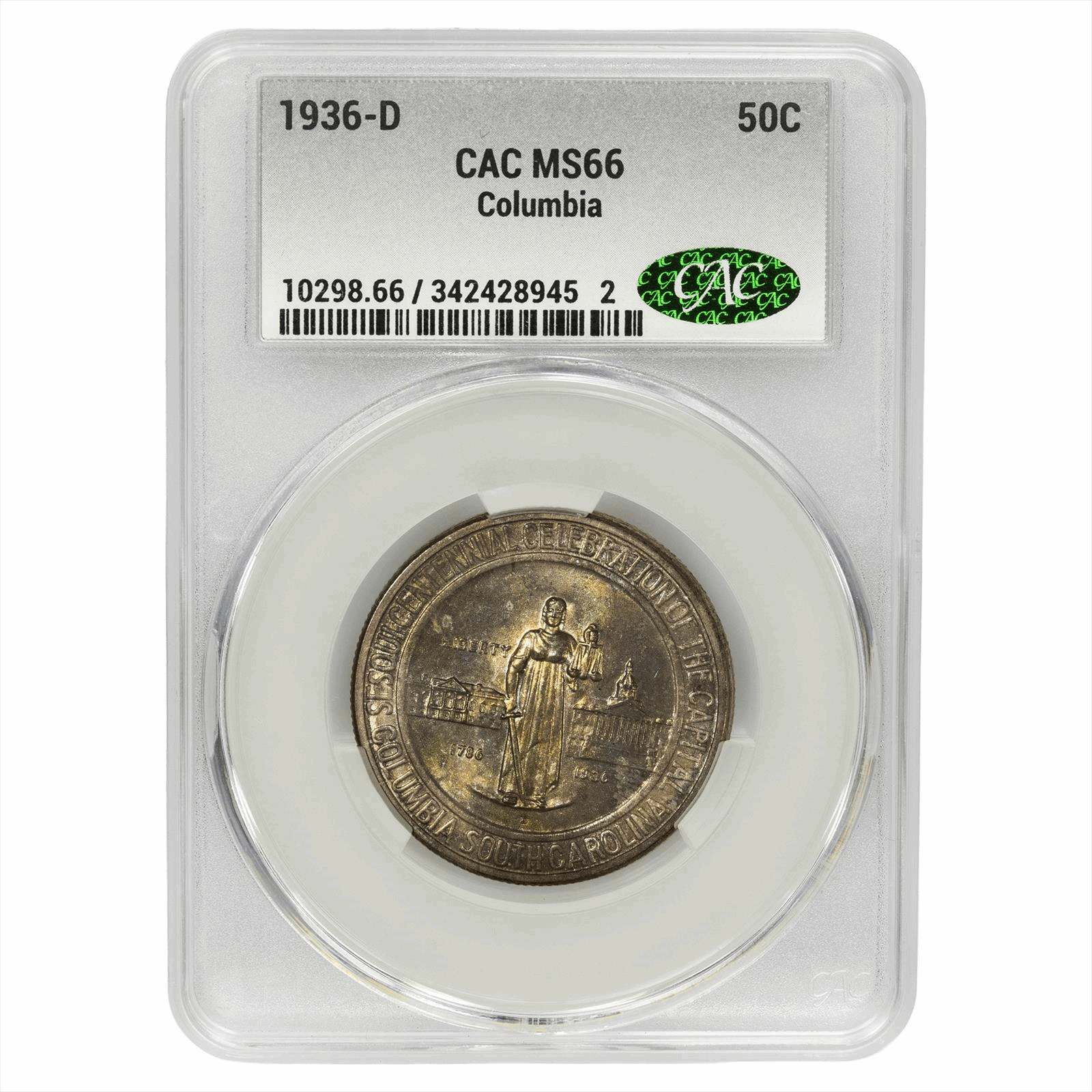 1936-D Columbia Commemorative Half Dollar 50C CACG MS 66