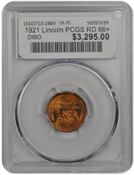1921 Lincoln PCGS RD 66+