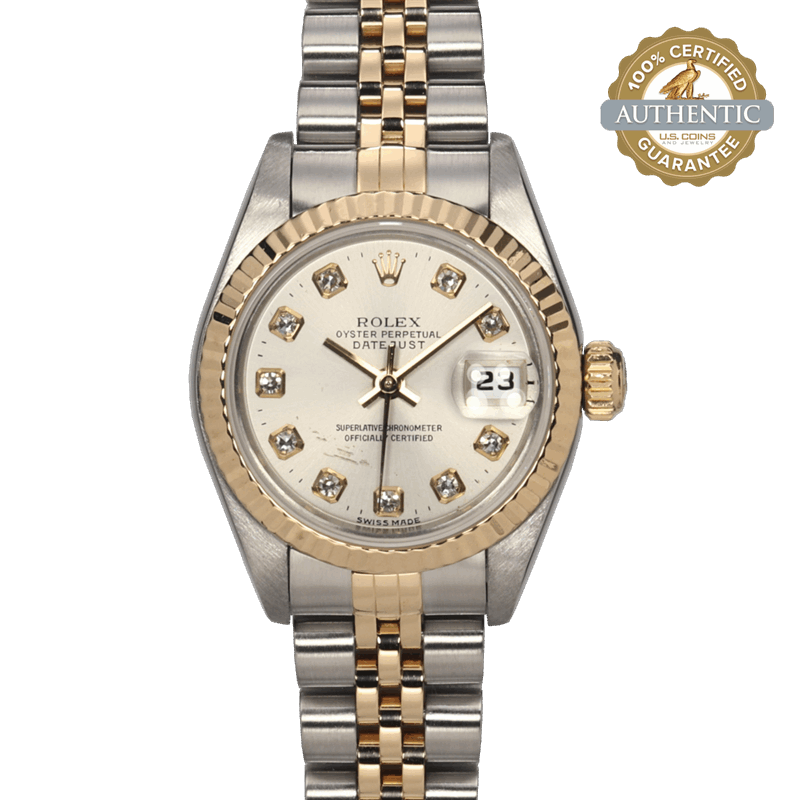 Rolex 26mm DATEJUST 69173 Diamond Dial TT SS & 18K YG Jubliee Watch and Papers 