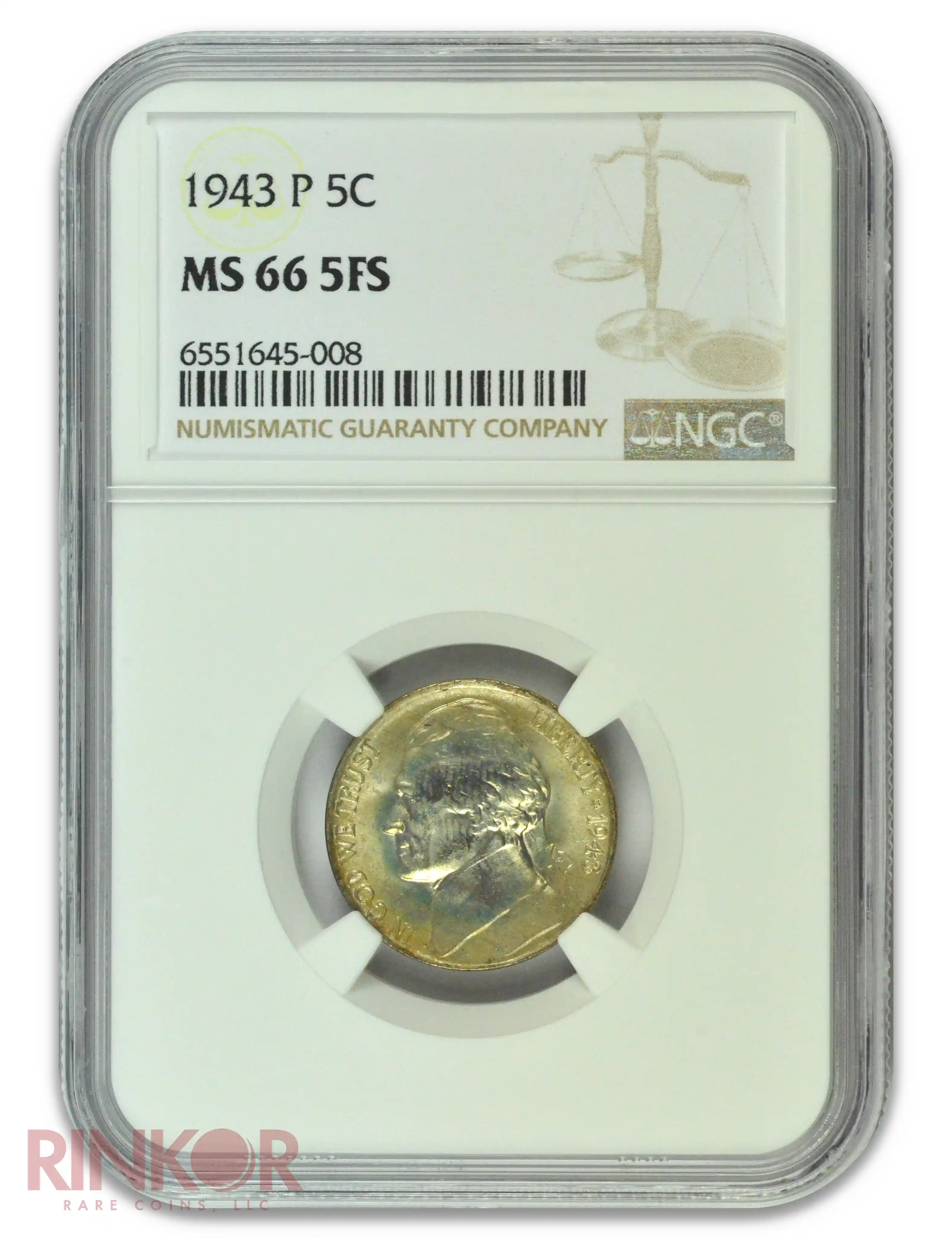 1943-P Jefferson Nickel NGC MS 66 FS