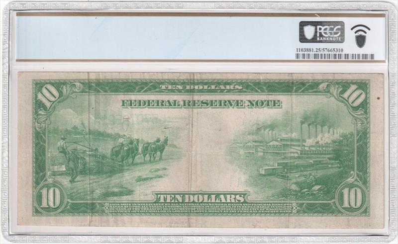 Fr. 951A 1914 $10 Federal Reserve note San Francisco PCGS VF25 