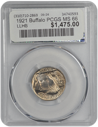 1921 Buffalo PCGS MS 66