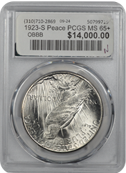 1923-S Peace PCGS MS 65+