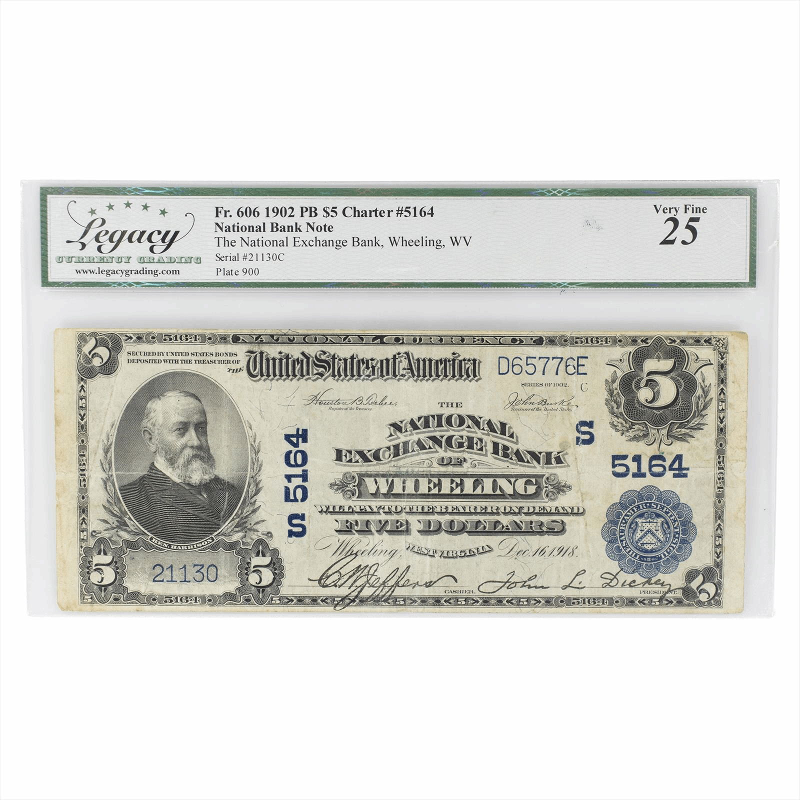 1902 PB National Bank Note $5 Charter #5164 FR606 Legacy Very Fine 25