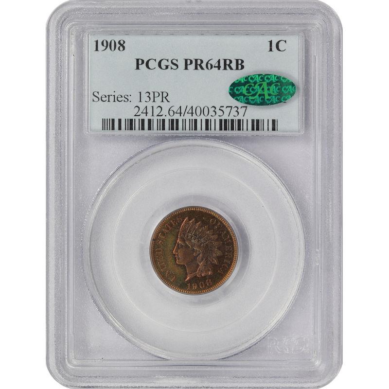 1908 1c Indian Head Cent PROOF - PCGS PR64RB CAC - Great COLOR!