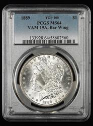 1889 $1 PCGS VAM19A Bar Wing MS64 