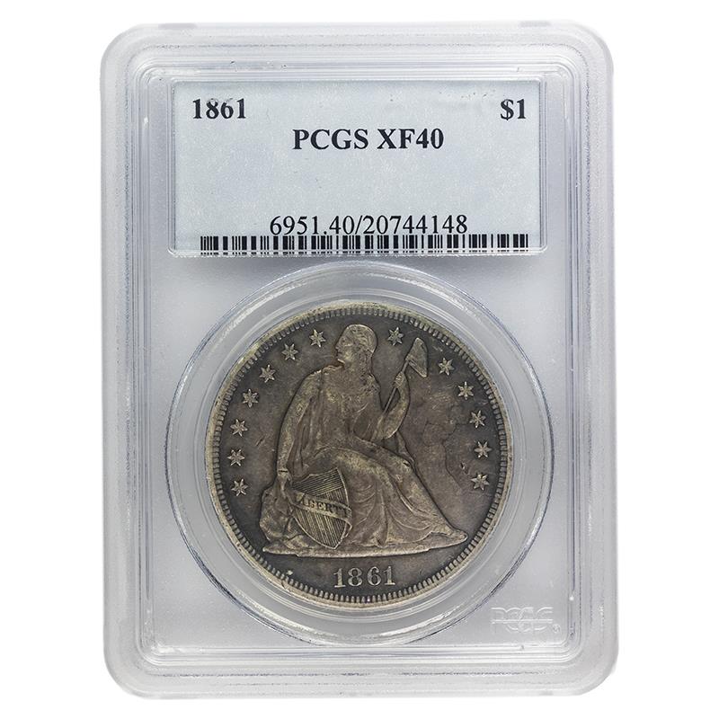 1861 Liberty Seated Dollar $1, PCGS XF40 - Nice Original Appearance