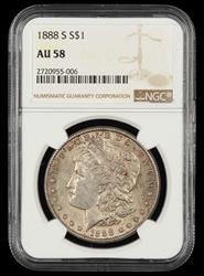 1888 S $1 NGC AU 58