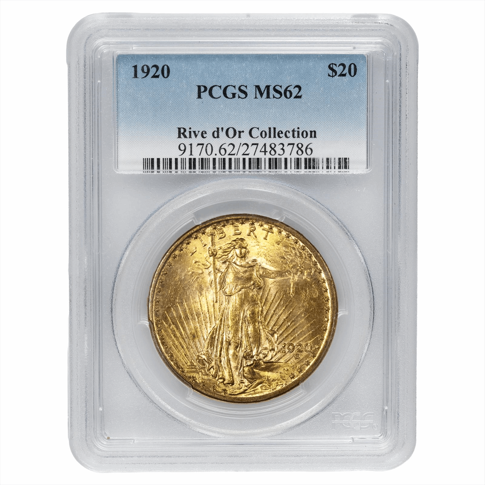 1920 St. Gaudens Gold Double Eagle $20 Rive dOr Collection NGC MS 62