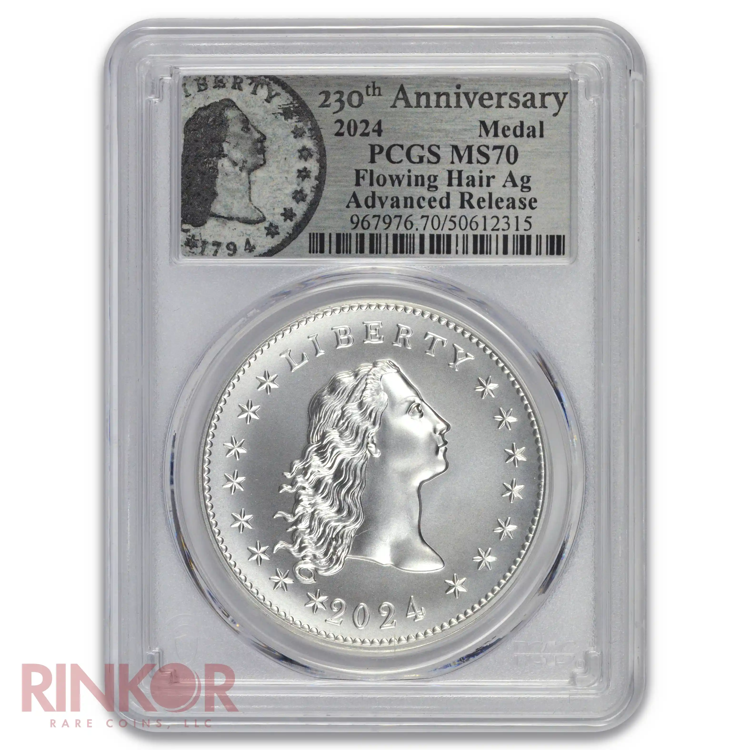 2024 Flowing Hair 230th Anniversary 1oz Silver Medal Advanced Release PCGS MS 70