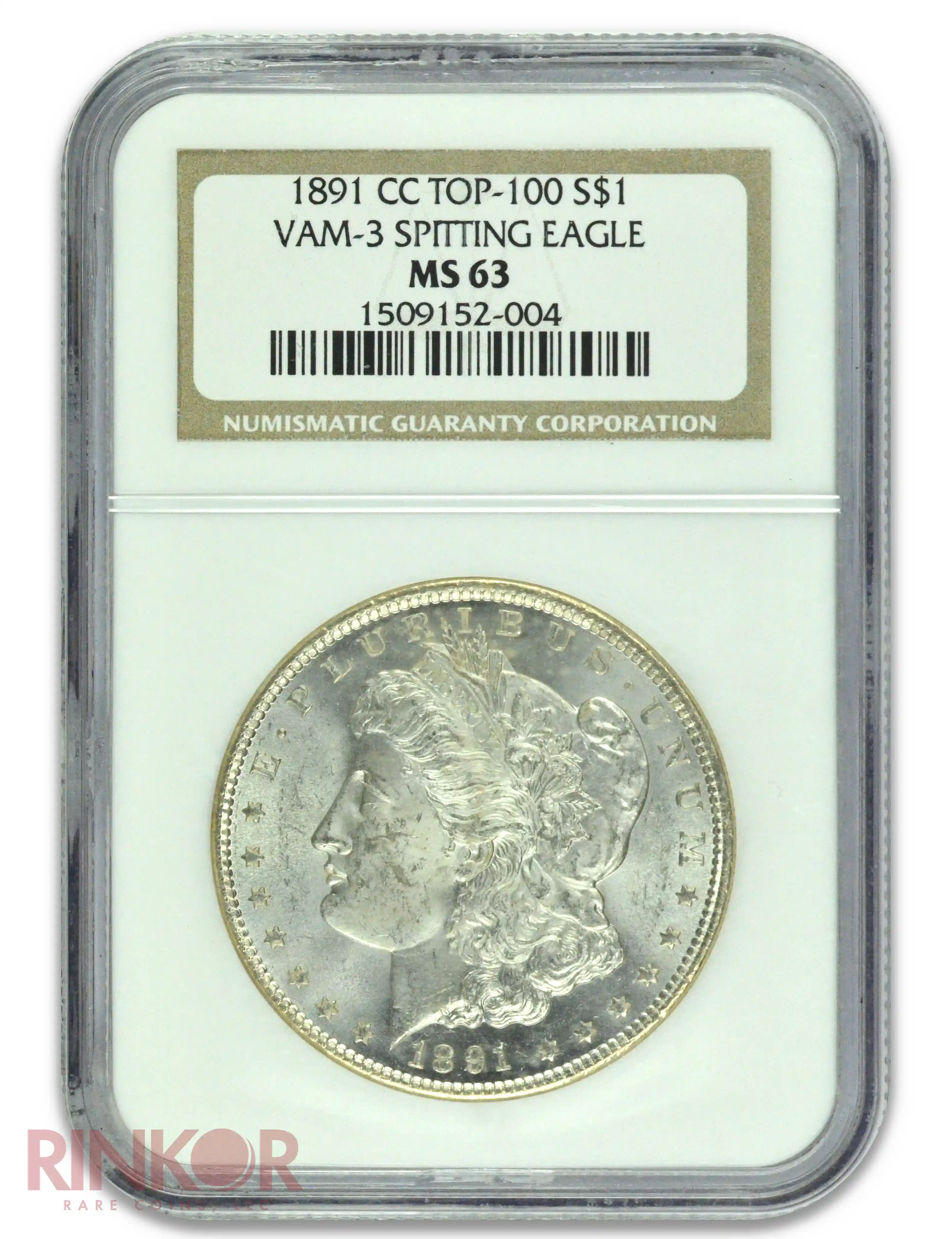 1891-CC $1 Morgan Dollar VAM-3 Spitting Eagle NGC MS 63