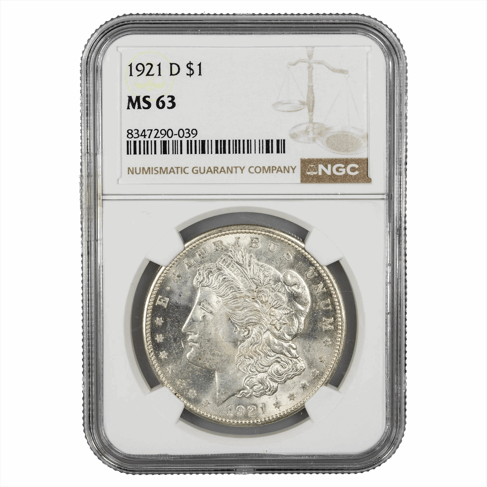 1921-D Morgan Silver Dollar $1 NGC MS 63