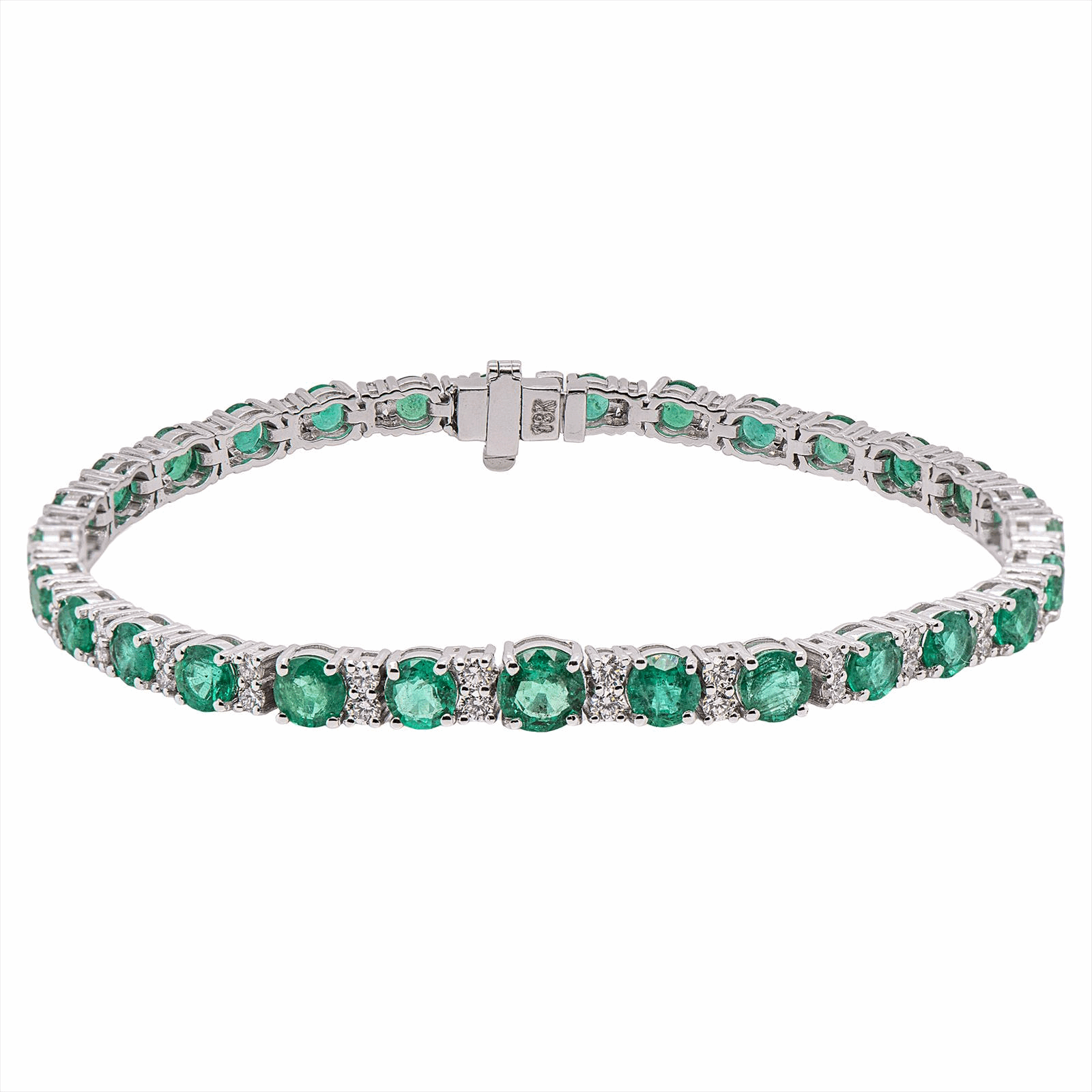 18KW Emerald and Diamond Bracelet - 6.87CT Em - 1.31 Ct Dia GH, VS - 7 Inch 