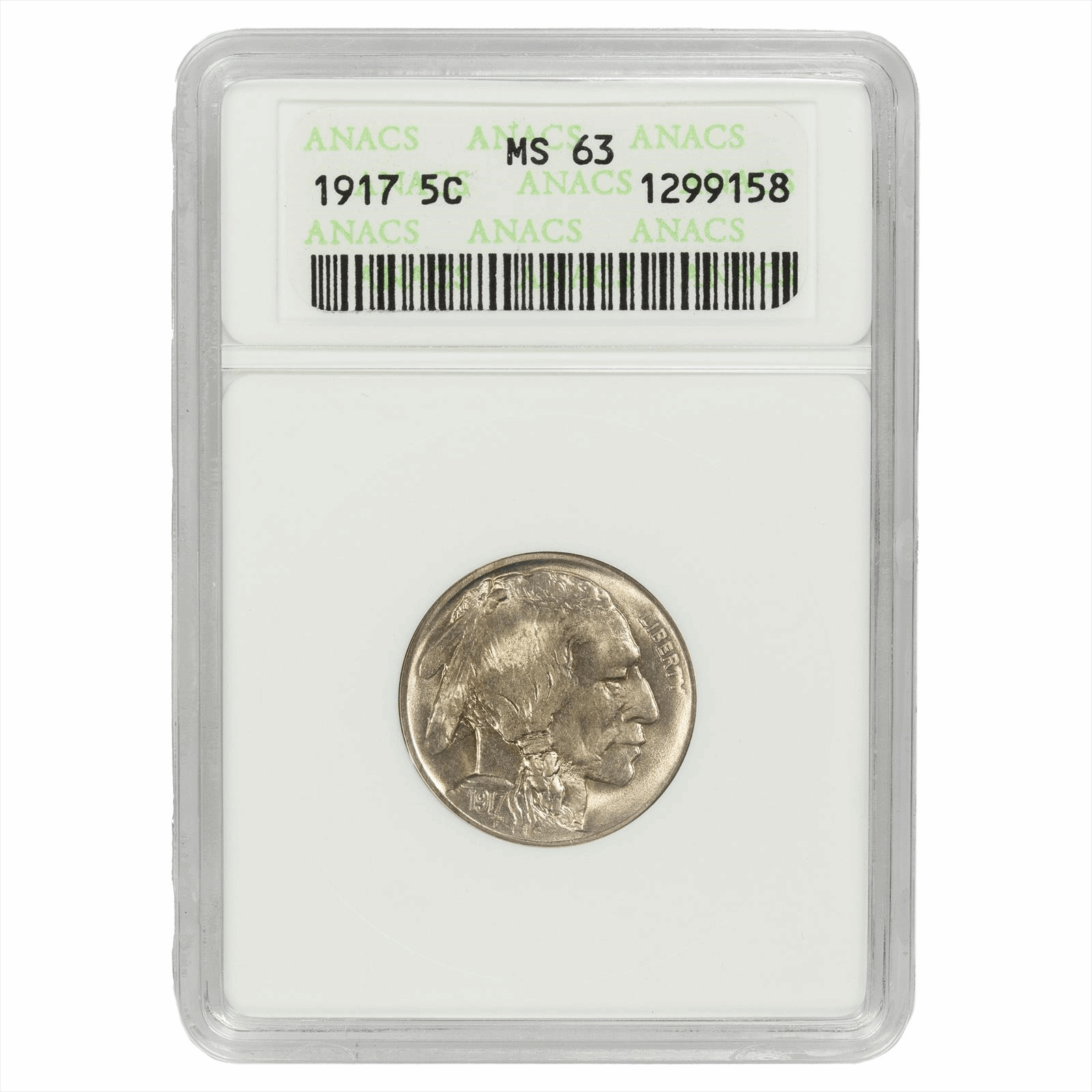 1917 Buffalo Nickel 5c ANACS MS 63 