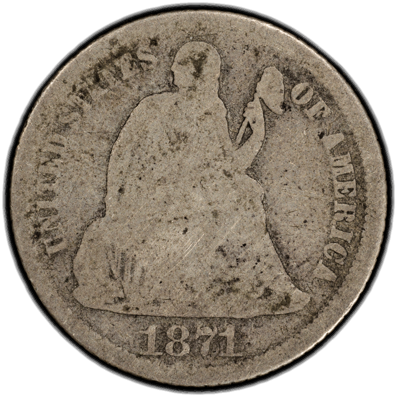 1871-CC 10C PCGS AG03 CAC 