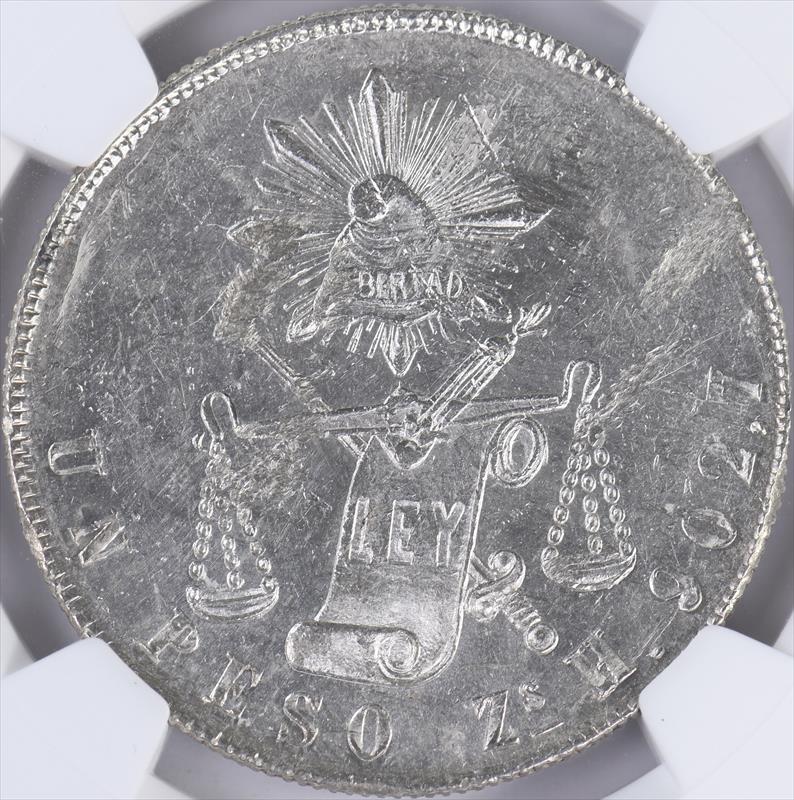 1873 Mexico 1 Peso NGC UNC Det 