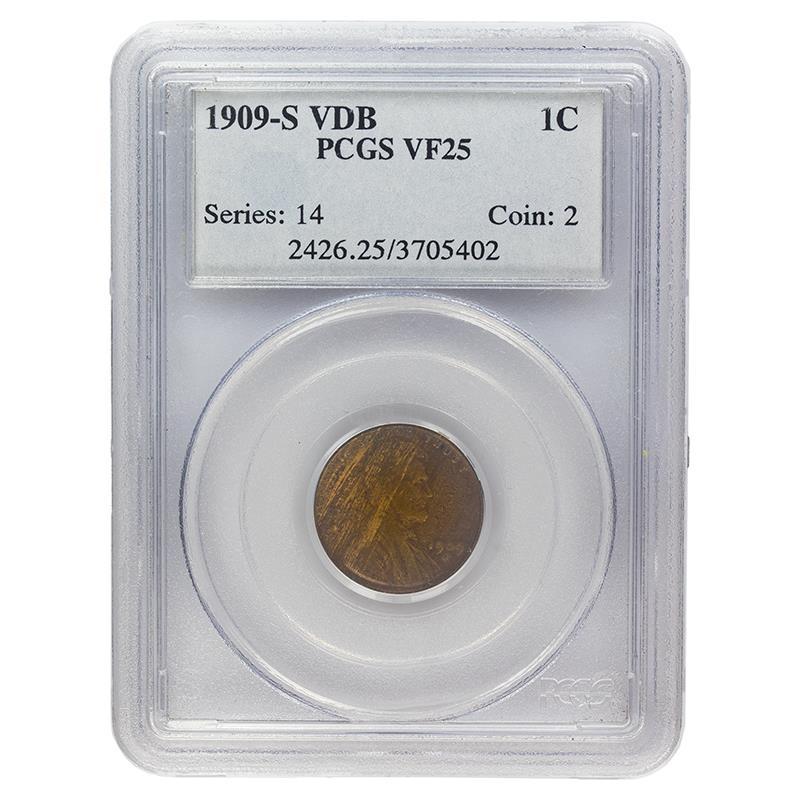 1909-S VDB Lincoln Wheat Cent, 1C PCGS VF 25 - Key Date