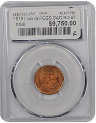 1915 Lincoln PCGS CAC RD 67 